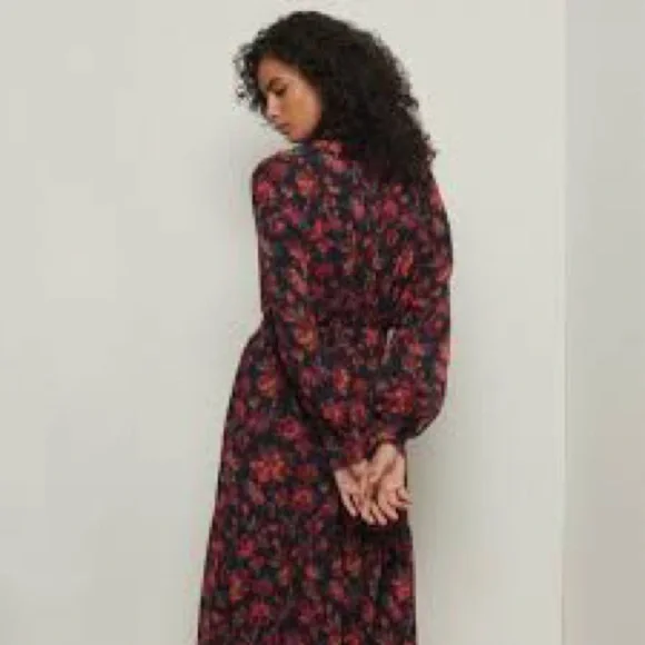 NWT Derek Lam 10 Crosby Tracy Black Floral Printed Midi Dress, Size 14 - Picture 5 of 13